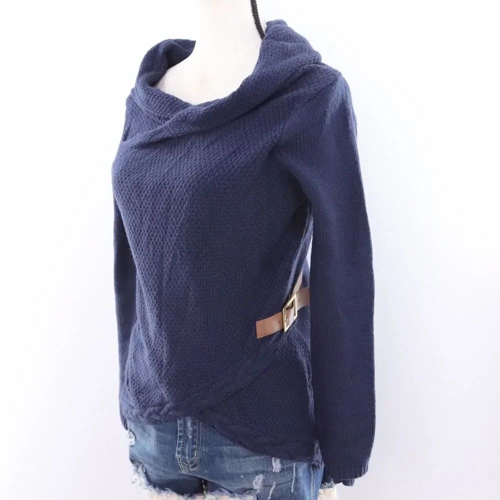 VENUS Navy Blue Cowl Neck Wrap Sweater with Buckle Detail Size‎ S